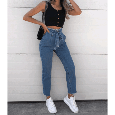 Jeans con Cintura a Vita Alta - AmorosaBoutique